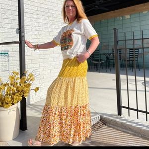 Easel Yellow and Orange Floral Maxi Skirt